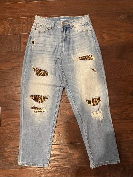 INC International Concepts Denim - Women's Light Blue Distressed Jeans with Leopard Patch Detail